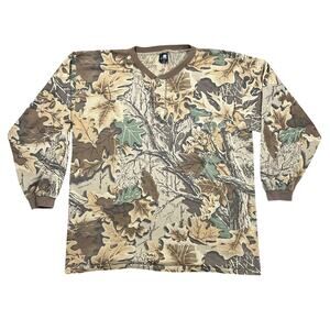 Vintage 90s Ace Sportswear Real Tree Camo Long Sleeve Shirt XXL USA Made